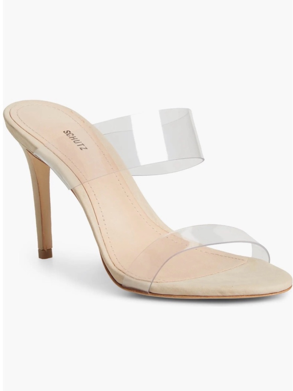 SCHUTZ Ariella Nude/Transparent Leather-Sole Stiletto Sandal Heels (7.5)